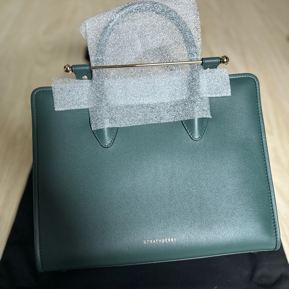 Strathberry Midi Leather Tote in Bottle Green